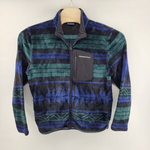 Vineyard Vines Fleece Jacket Large Aztec Pattern Full Zip Black Blue Green